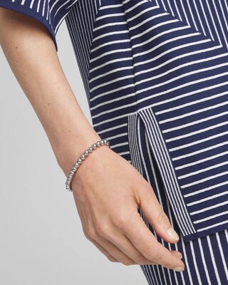 Small Beaded Silver Tone Stretch Bracelet click to view larger image.