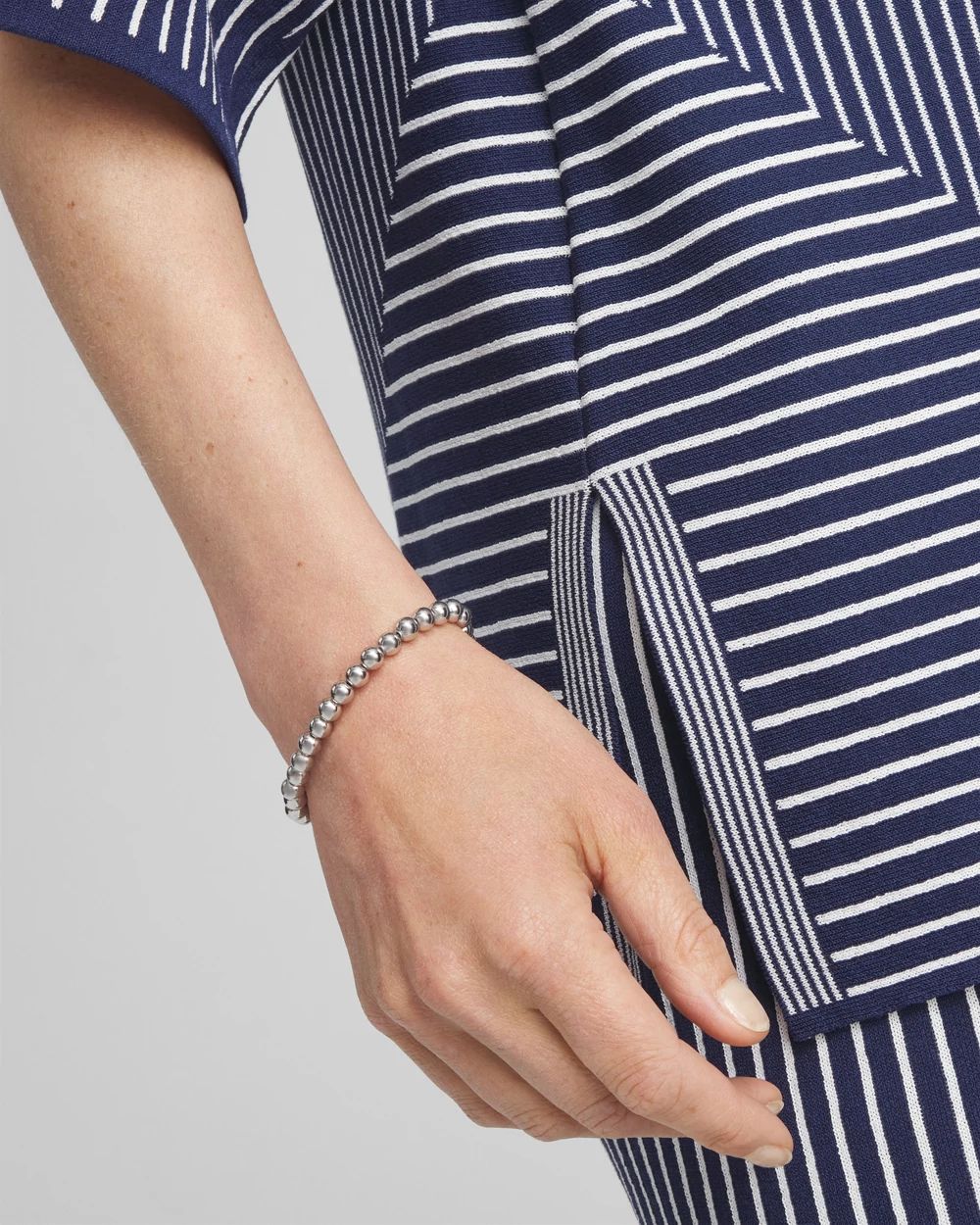 Small Beaded Silver Tone Stretch Bracelet