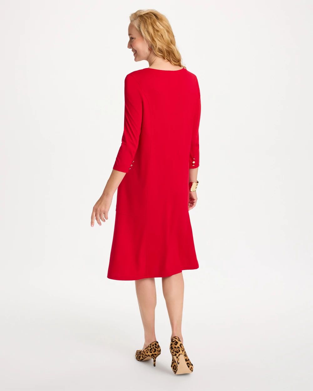 Seamed Ponte Knit 3/4 Sleeve Dress click to view larger image.