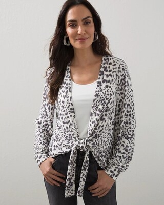 Animal Print Tie-Front Cardigan