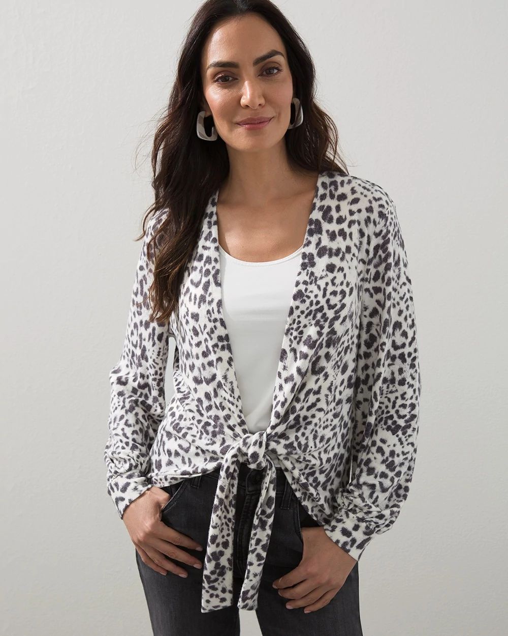 Animal Print Tie-Front Cardigan