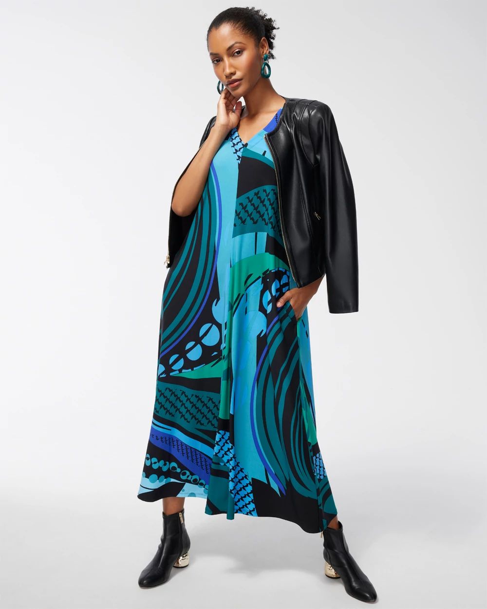 Abstract Print V-Neck Maxi Dress