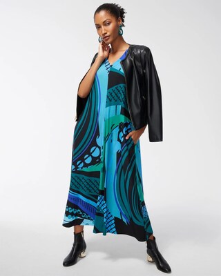 Abstract Print V-Neck Maxi Dress