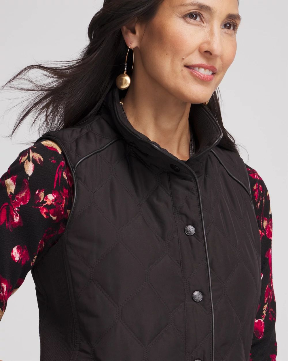Rib Trim Quilted Vest