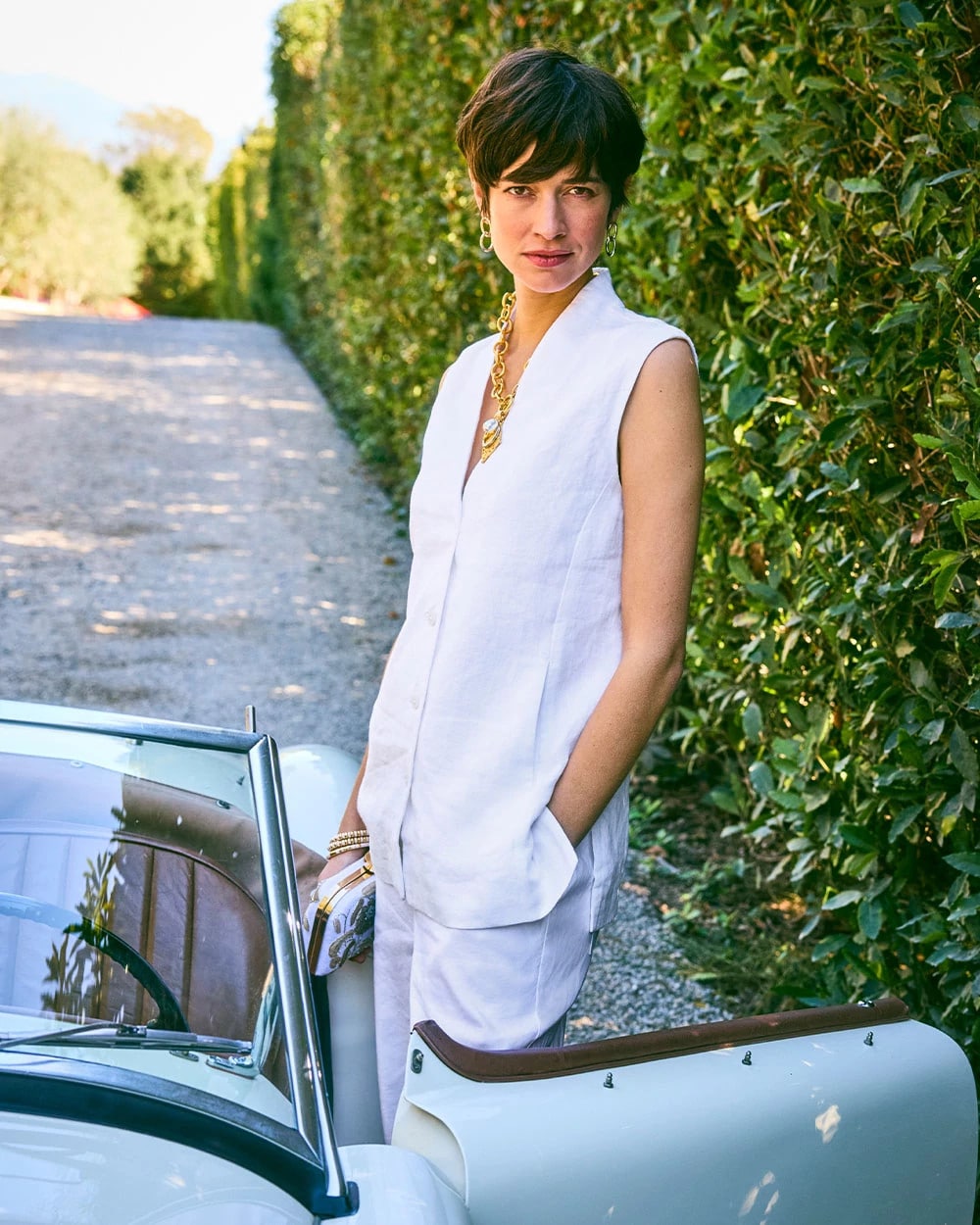 Long Linen Sleeveless Vest