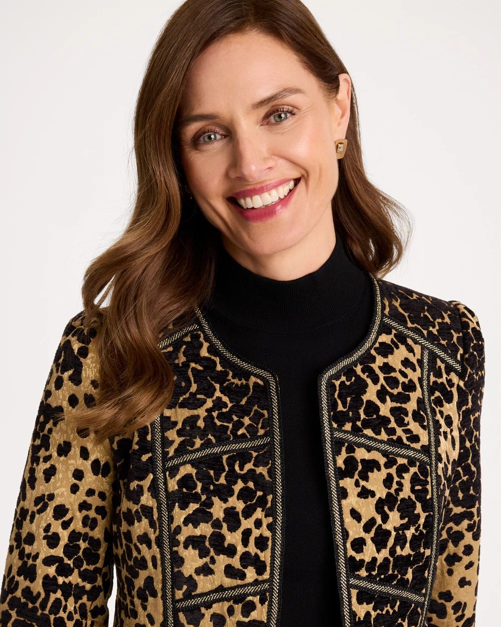 Leopard Jacquard Long Sleeve Jacket click to view larger image.