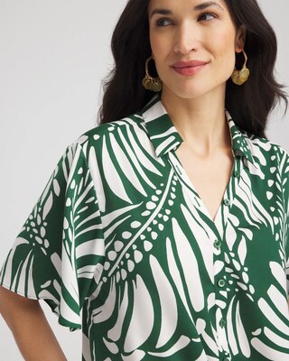 Palm Print Tie-Front Silky Top click to view larger image.