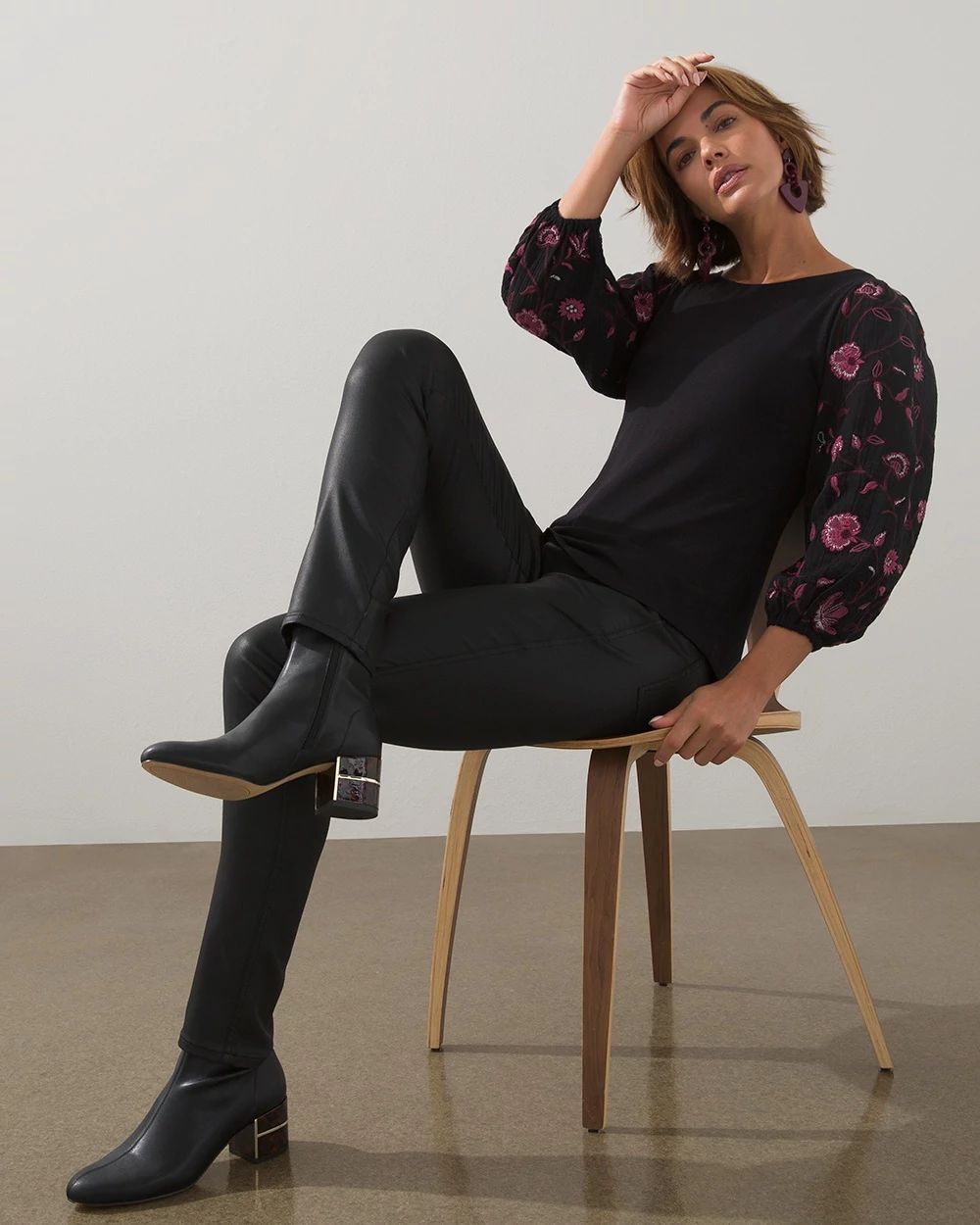 Embroidered Sleeve Knit Top