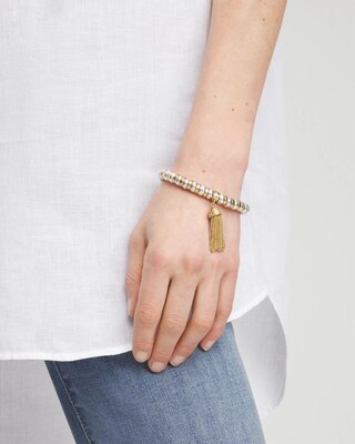 Mixed-Metals Bead Stretch Bracelet click to view larger image.