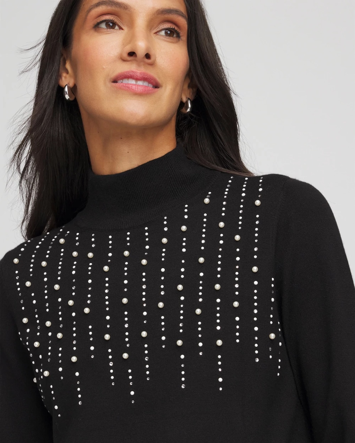 Chico's Ella Embellished Mockneck Sweater In Black In Black