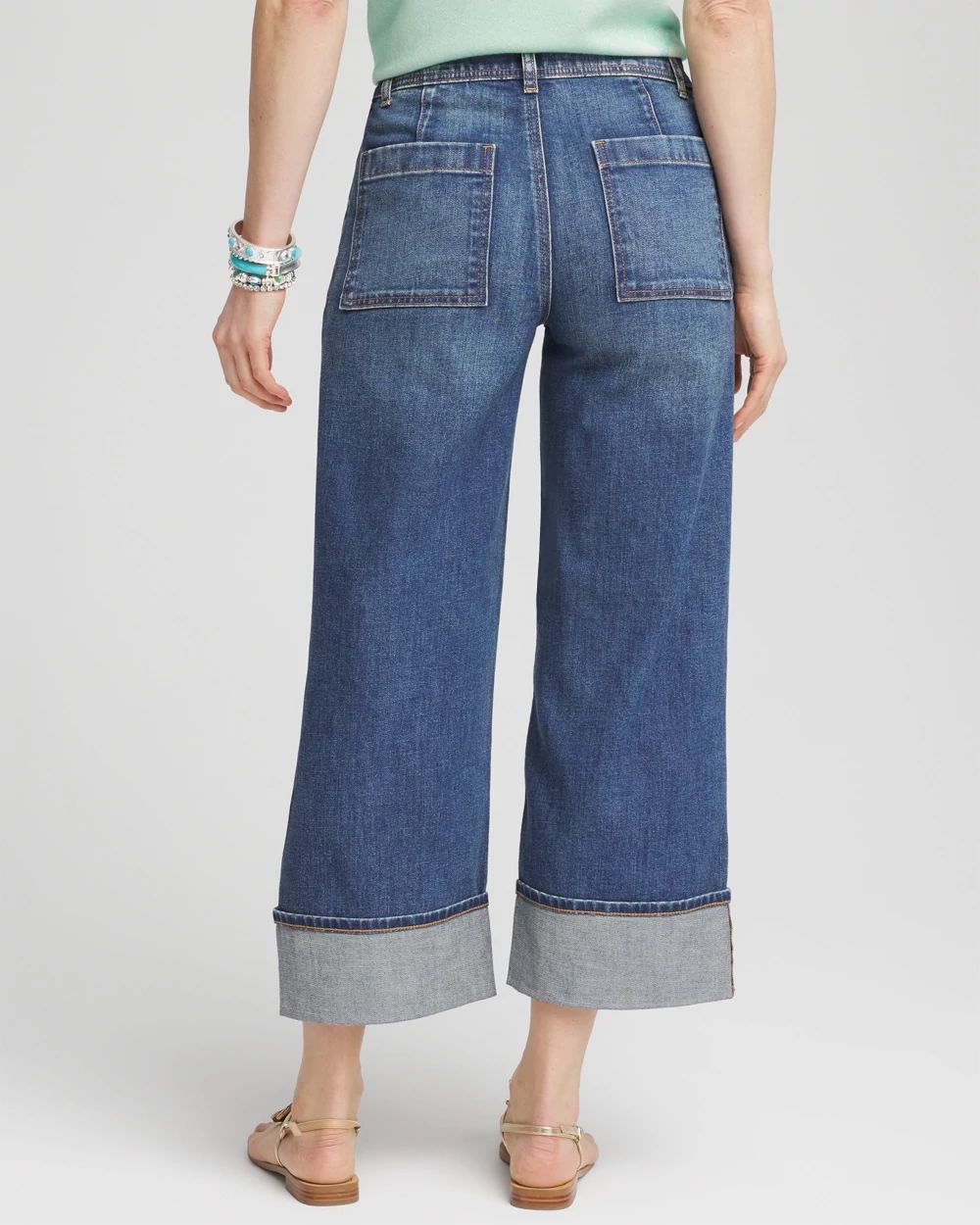 Pintuck High-Cuff Cropped Jeans