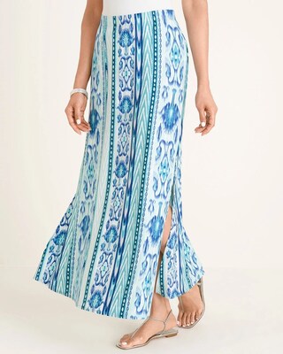Ikat-Print Double Side-Slit Maxi Skirt