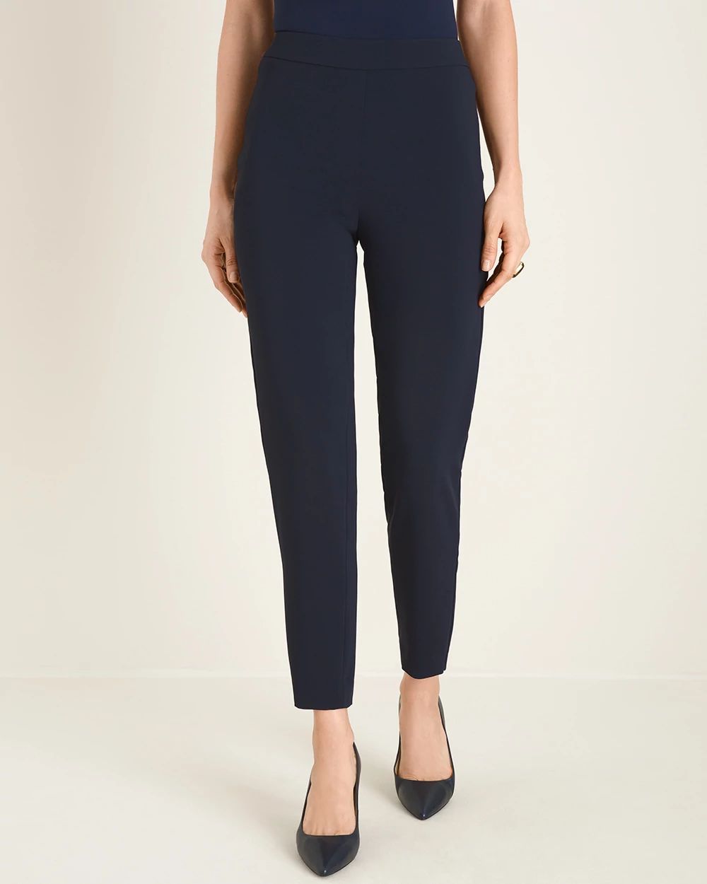 Pull-On Tapered Crepe Ankle Pants
