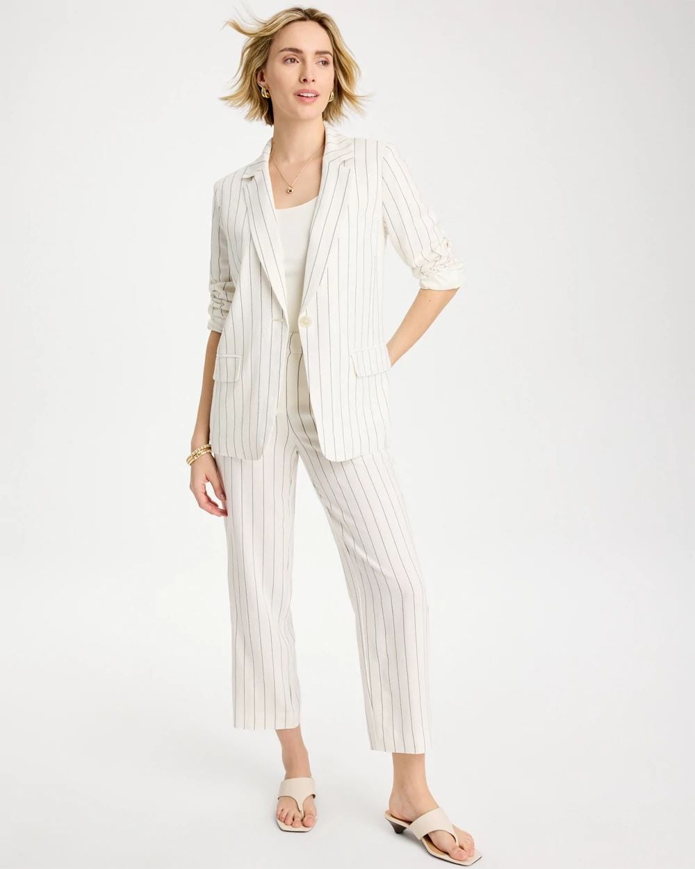 Linen-Blend Striped Boyfriend Blazer