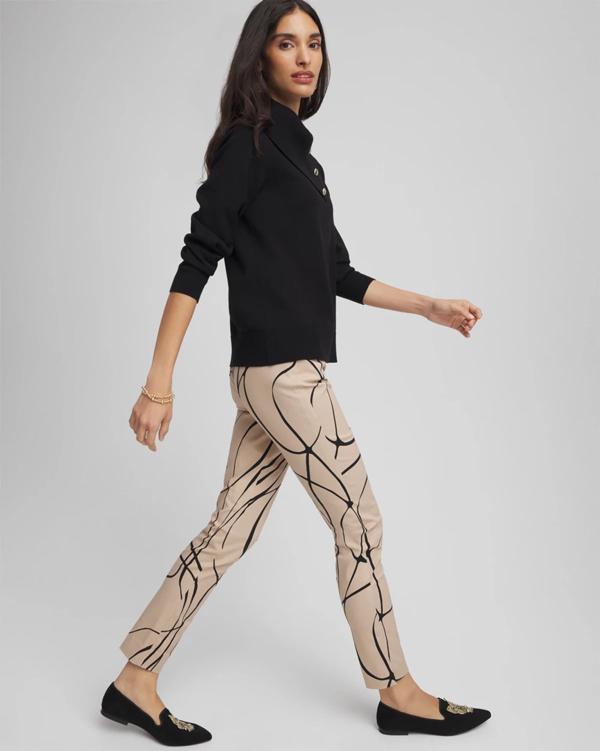 Chico's Brigitte Golden Leaf Slim Full-length Pants In Champagne Fizz In Neutral