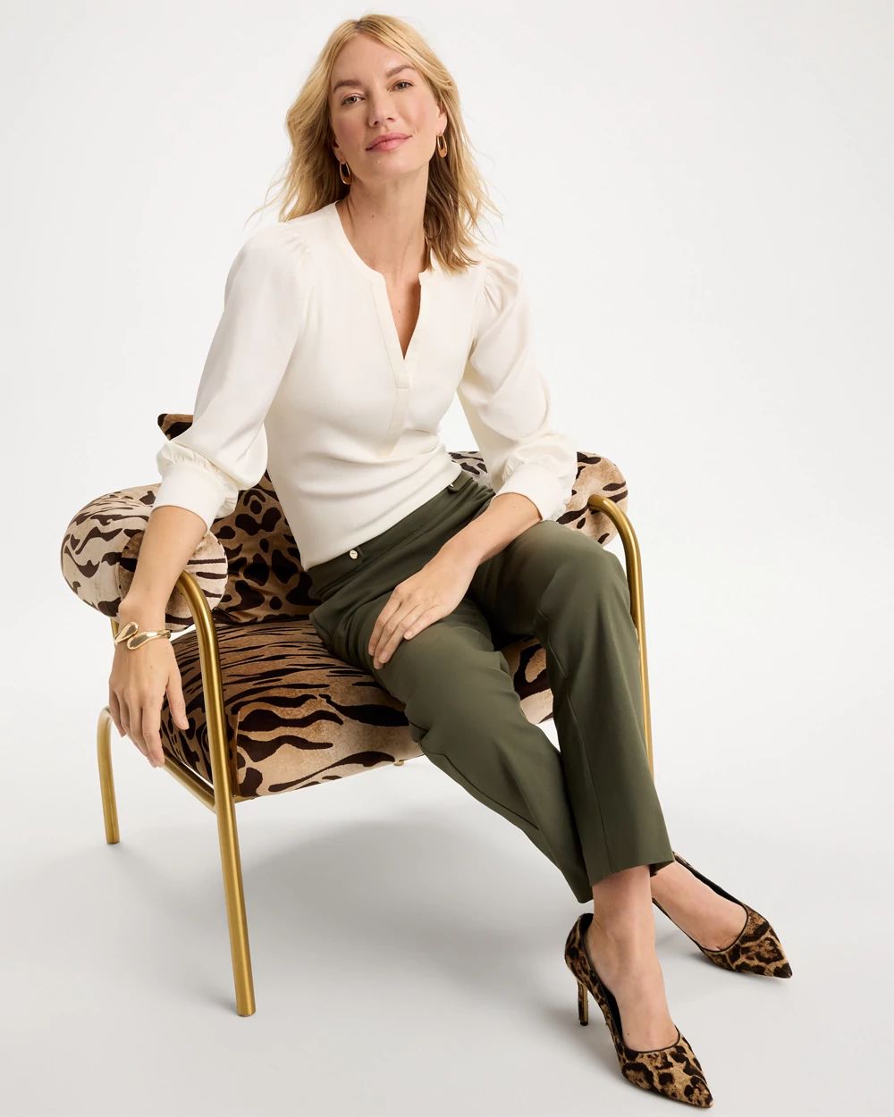 Satin Sleeve Henley Top click to view larger image.