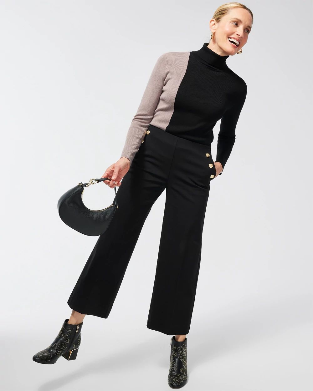 ECOVERO Neutral Colorblock Turtleneck Sweater