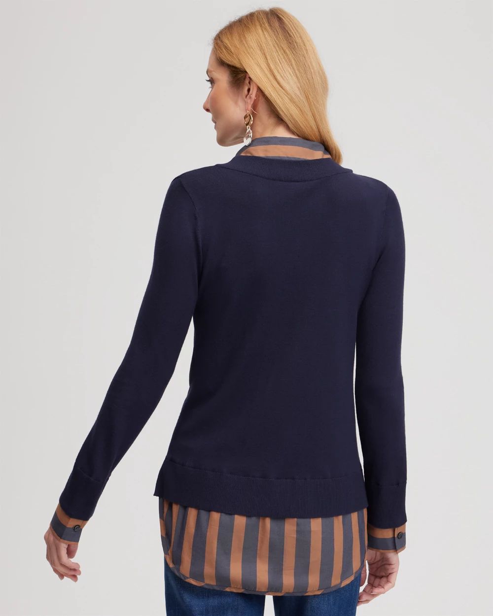 Stripe Built-in Shirt Sweater