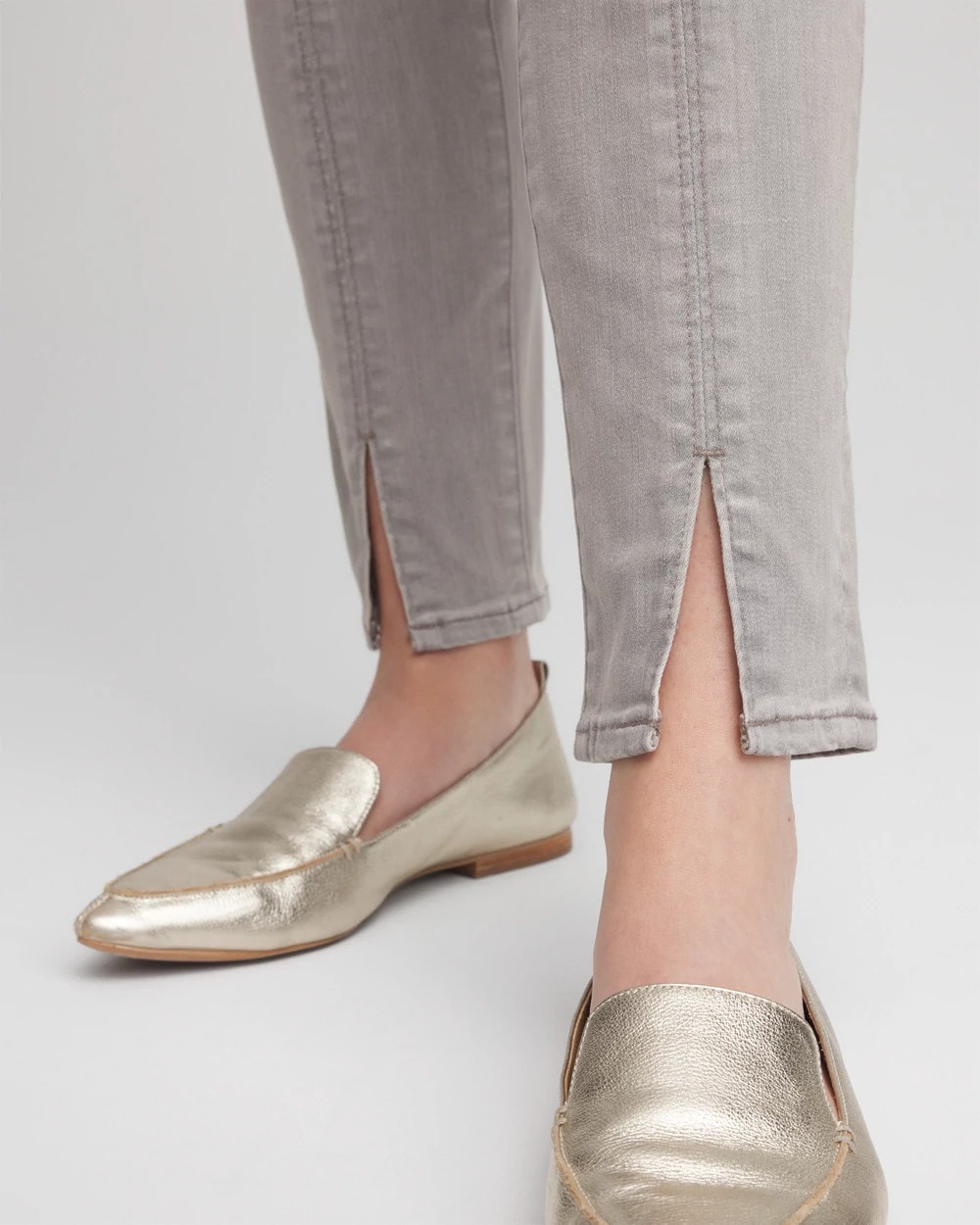 Silver Pull-On Slim Ankle Jeggings