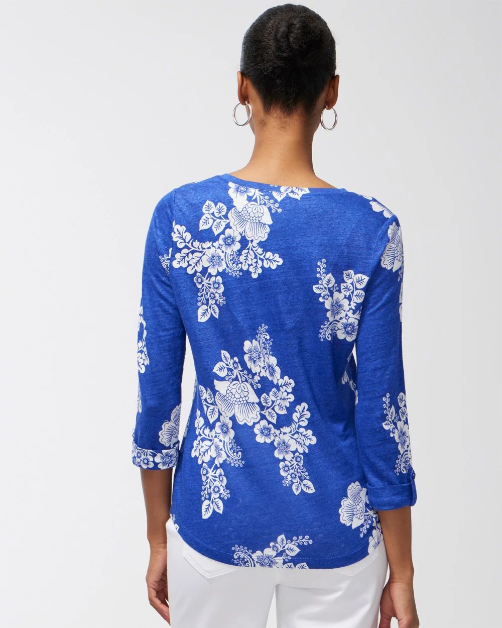 Linen Navy Floral 3/4 Sleeve Tee