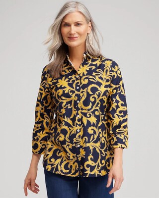 No Iron™ 3/4 Sleeve Filigree Print Shirt