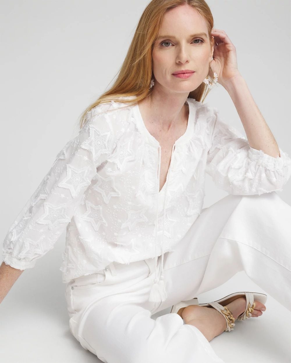 Embroidered Stars Peasant Top