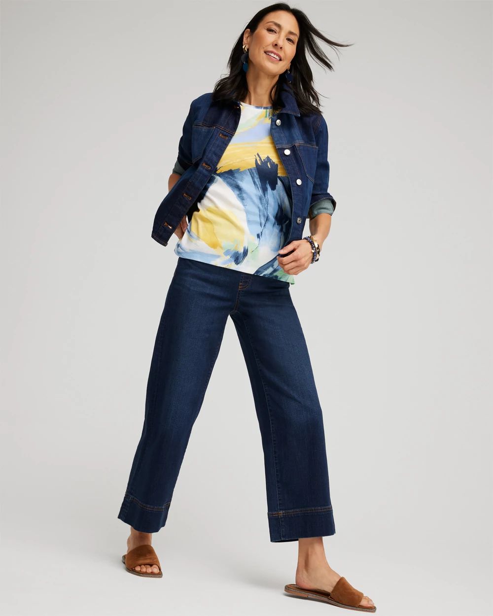 Pull-On Wide Leg Cropped Jeans click to view larger image.