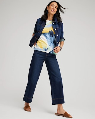 Pull-On Wide Leg Cropped Jeans click to view larger image.