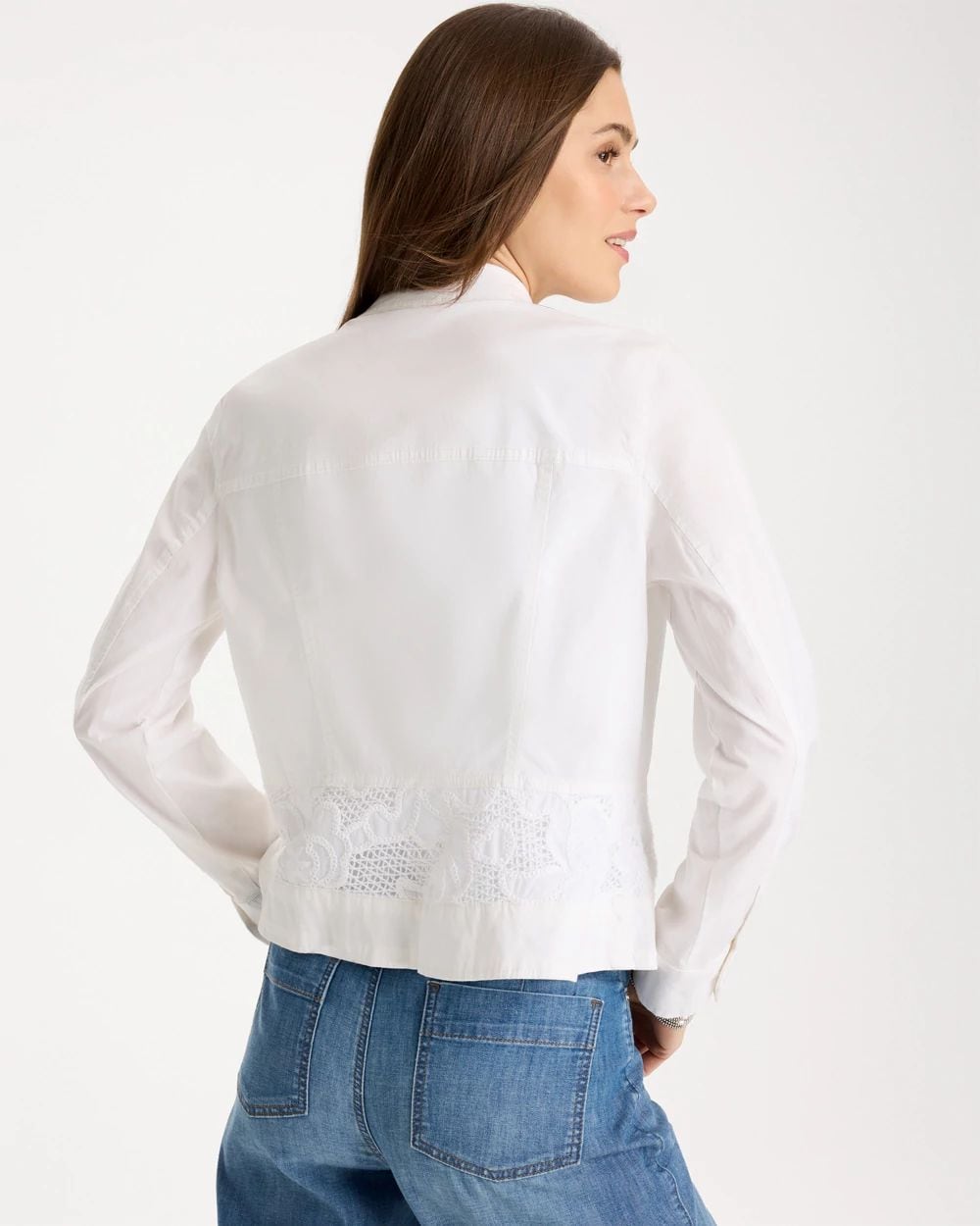 Poplin Cotton Lace Peplum Jacket click to view larger image.