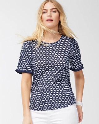 Linen Ikat Print Fringe Sleeve Tee