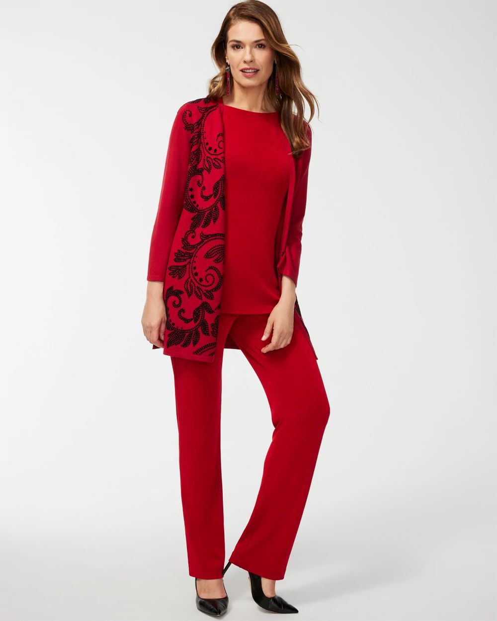 Travelers Collection Sequin Scroll Print Cardigan