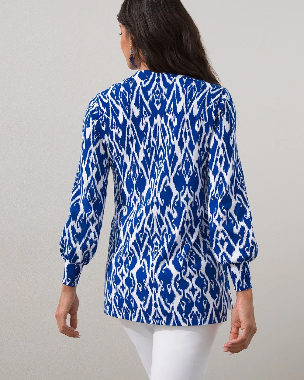 Spun Rayon Ikat Stitched Cardigan
