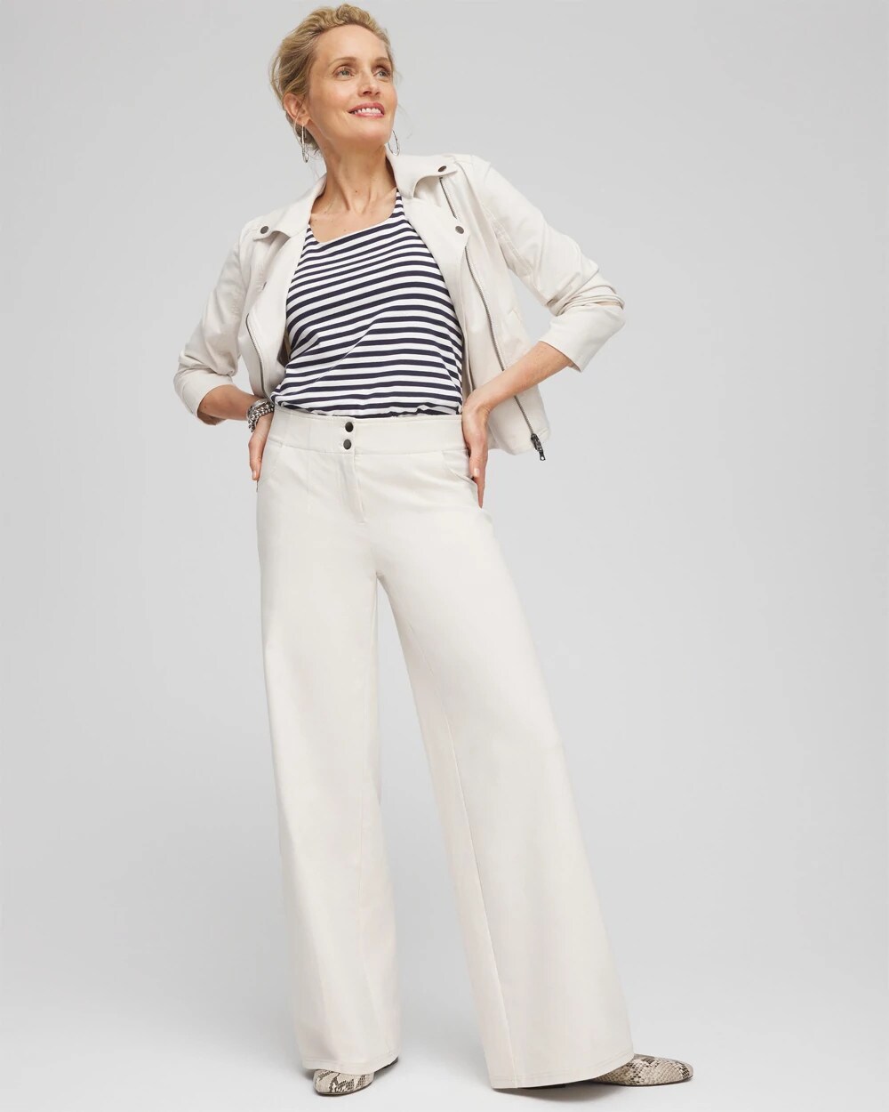 Cotton Stretch Wide Leg Pants