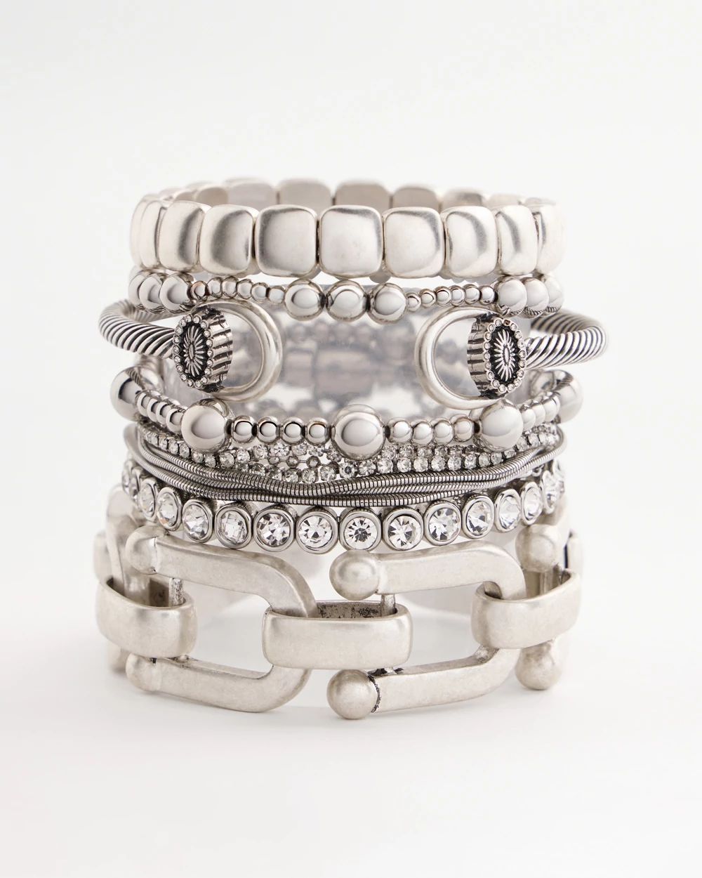 Pink Stone Silvertone Stretch Bracelet