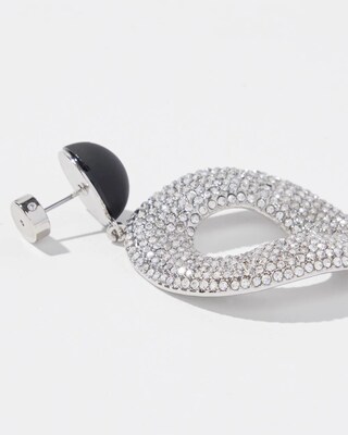 Silver Tone Pavé Drop Hoop Earrings