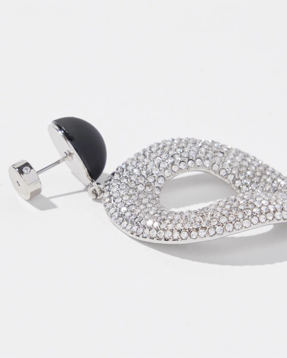 Silver Tone Pavé Drop Hoop Earrings