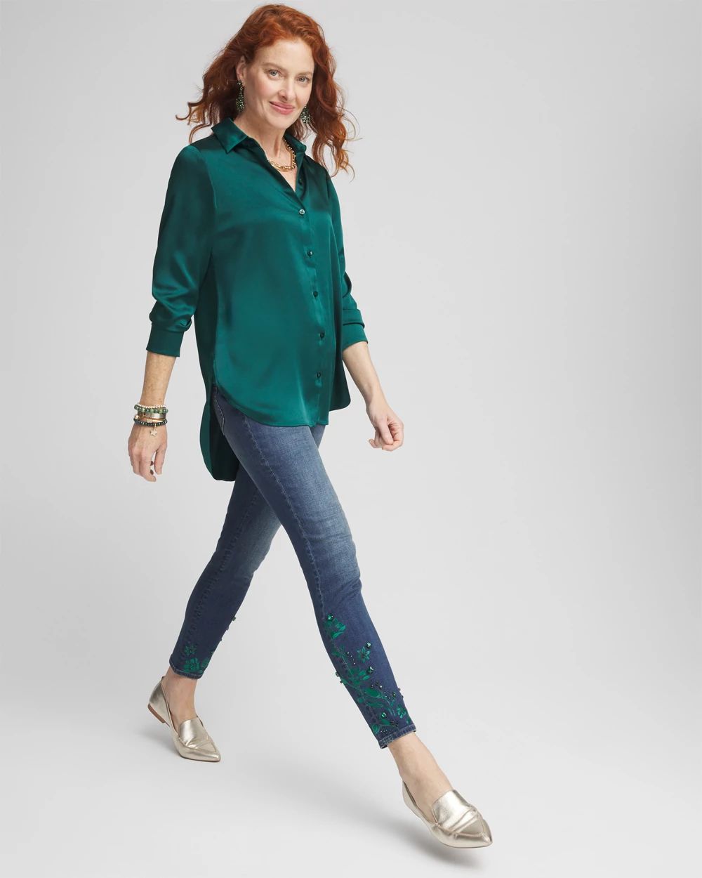Emerald Jewel Pull-On Ankle Jeggings