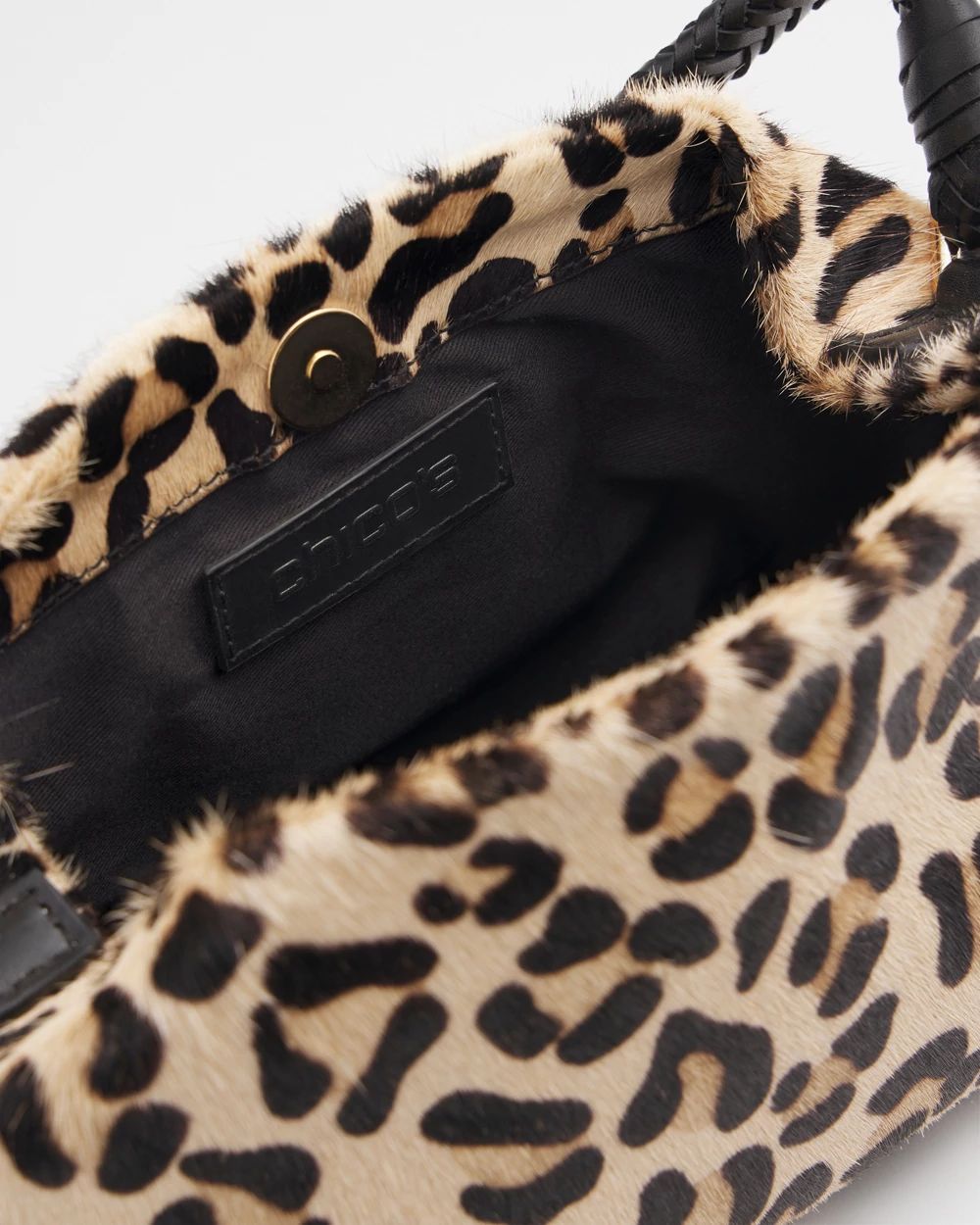 Leopard Haircalf Braided Handle Bag