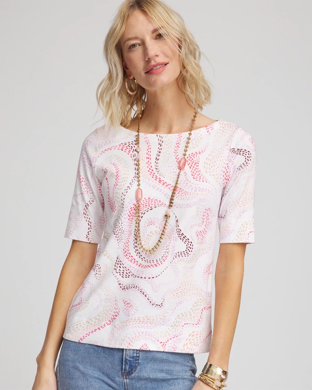 Printed Pima Cotton Bateau-Neck Tee
