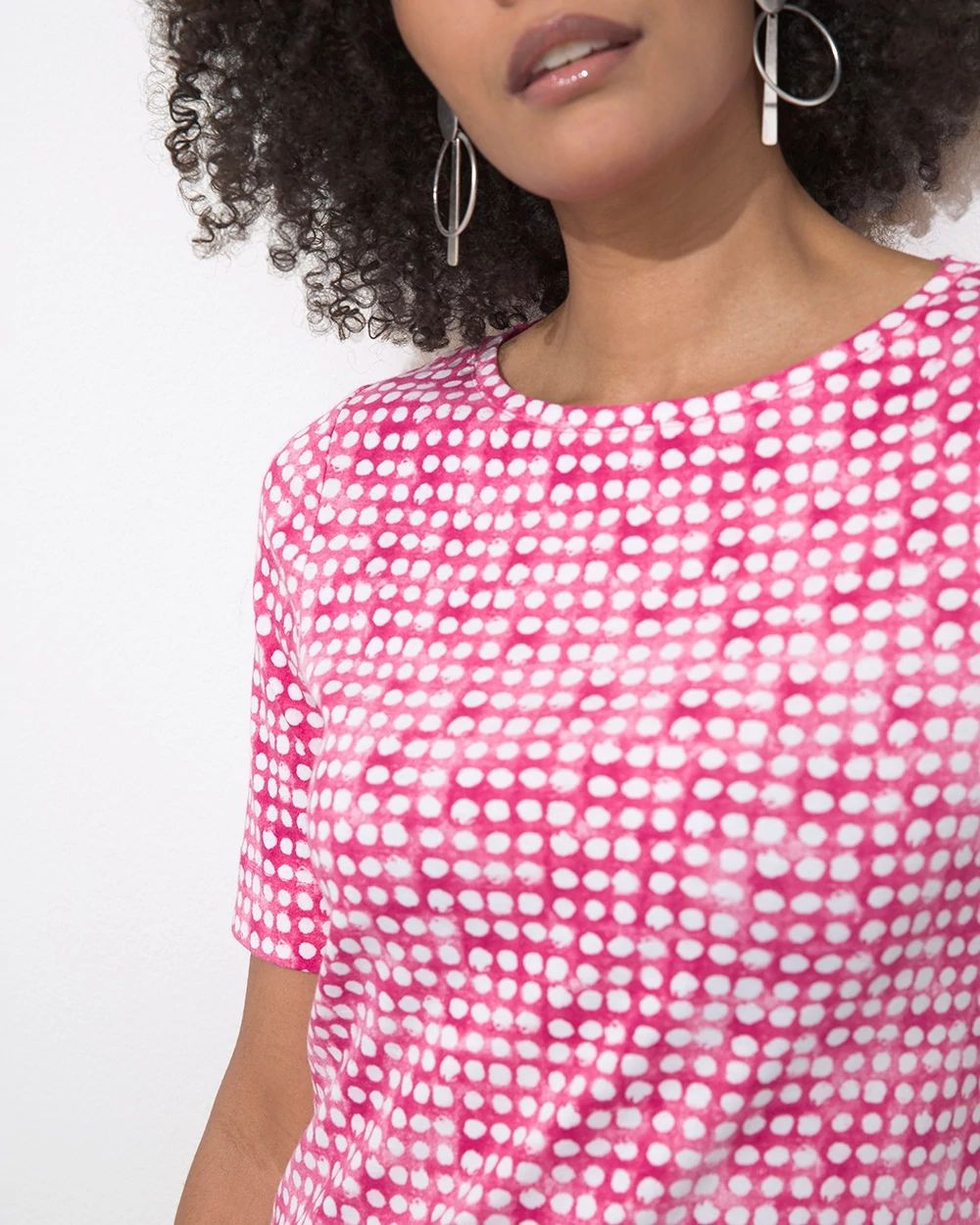 Pima Dot Print Elbow Sleeve Tee