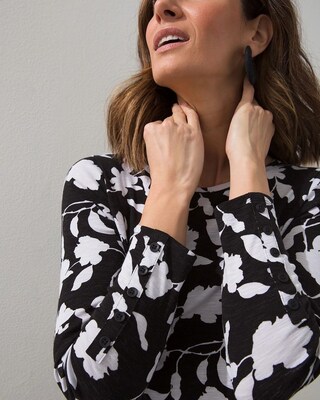 Floral Button Sleeve Slub Tunic