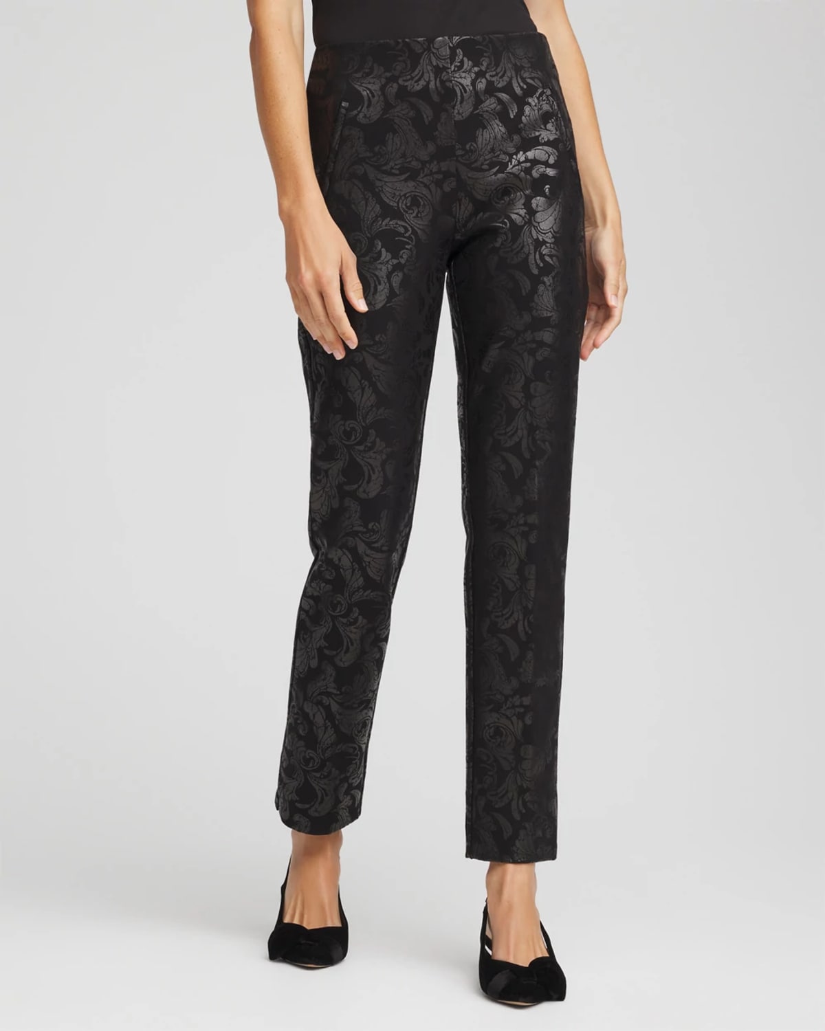 Chico's Petite Juliet Black Foiled Slim Ankle Pants In Black