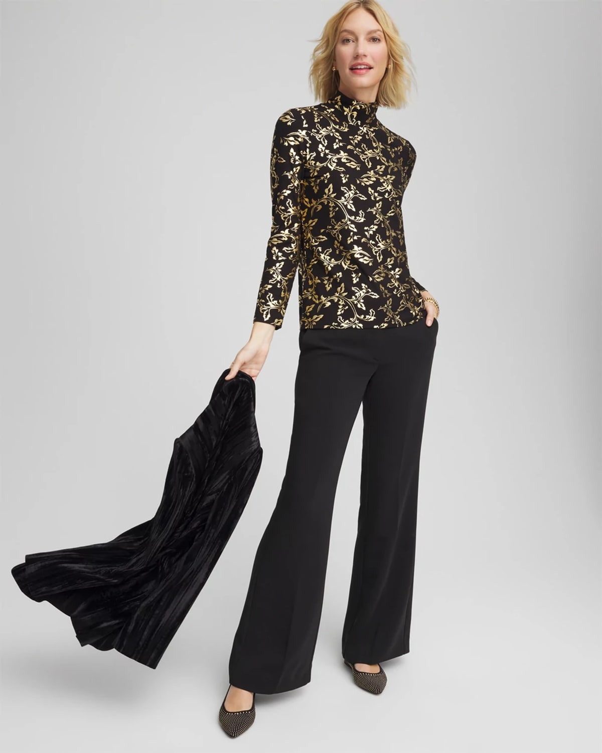Chico's Touch Of Cool Mockneck Layering Tee In Black In Black