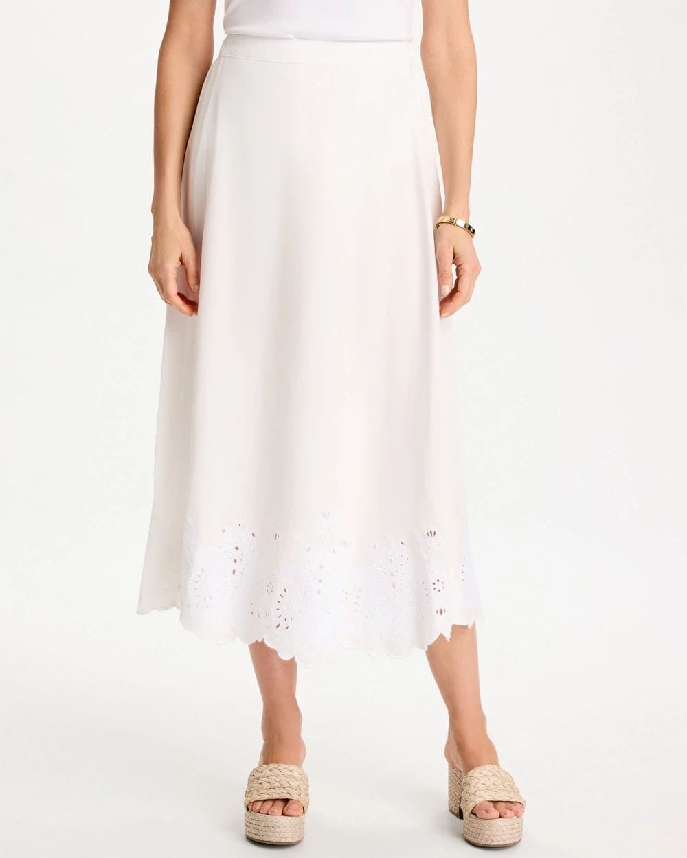 Alabaster Twill Embroidered Hem Skirt