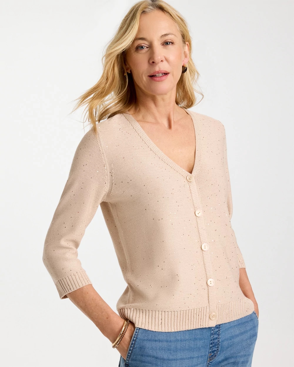Stitchy Sequin V-Neck Cardigan, photo 1 of 5