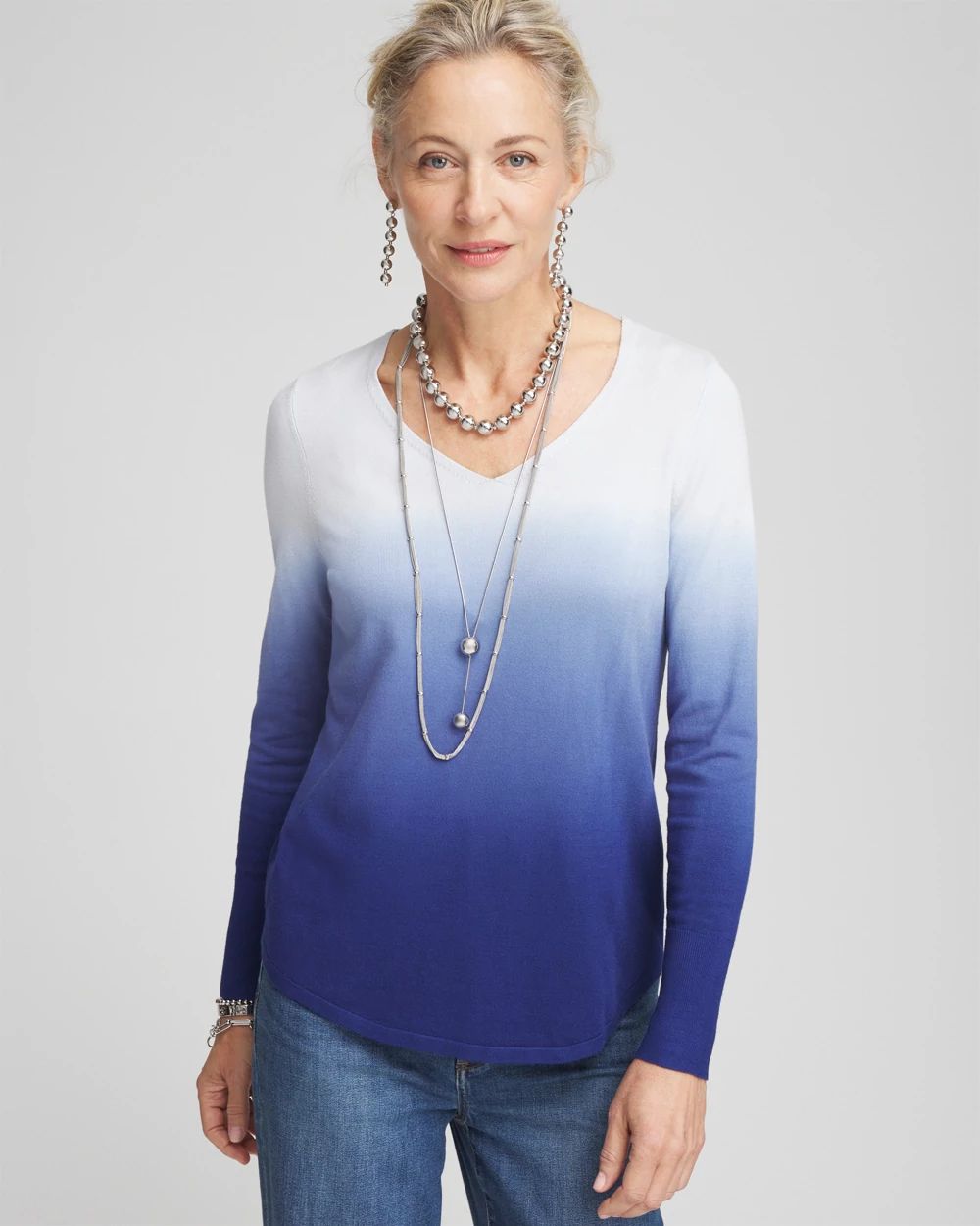 Dip Dye V-neck Pullover Sweater