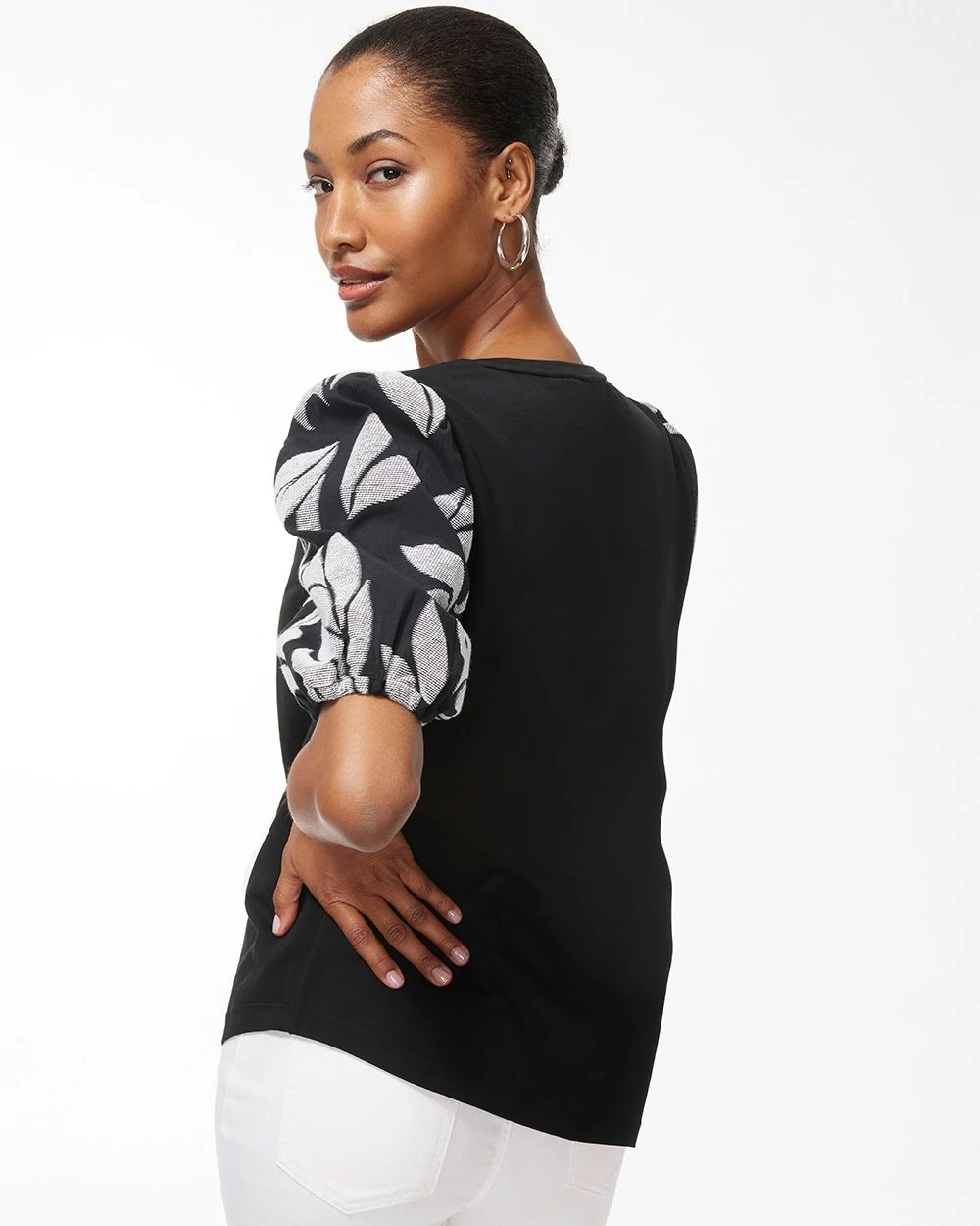 Jacquard Puff Sleeve Tee