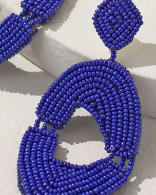 Navy Seed Bead Drop Earrings