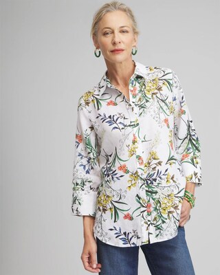 No Iron™ Linen Floral 3/4 Sleeve Shirt