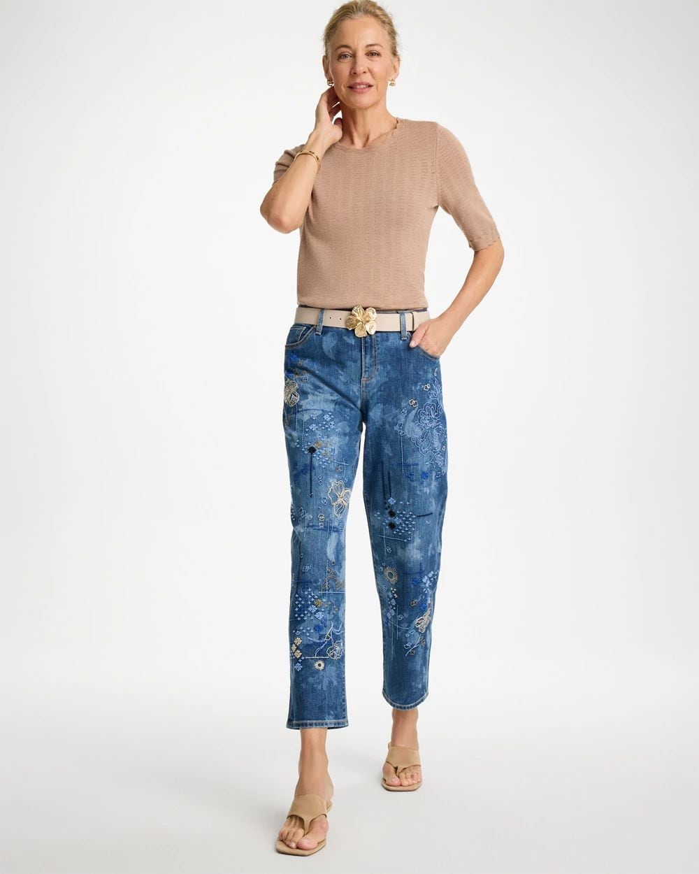 Embroidered Crop Boyfriend Jeans